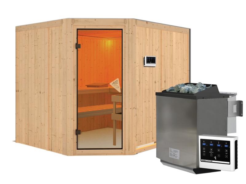 Malin - Karibu Sauna inkl. 9-kW-Bioofen - ohne Dachkranz -