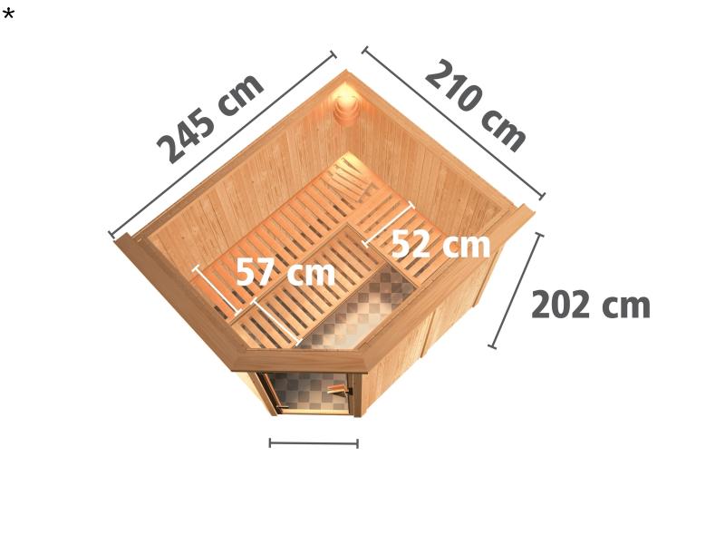 Malin - Karibu Sauna inkl. 9-kW-Ofen - mit Dachkranz -