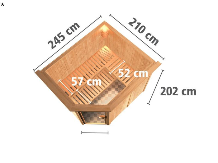 Malin - Karibu Sauna inkl. 9-kW-Ofen - mit Dachkranz -