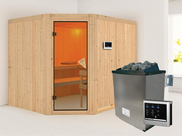 Malin - Karibu Sauna inkl. 9-kW-Ofen - ohne Dachkranz -