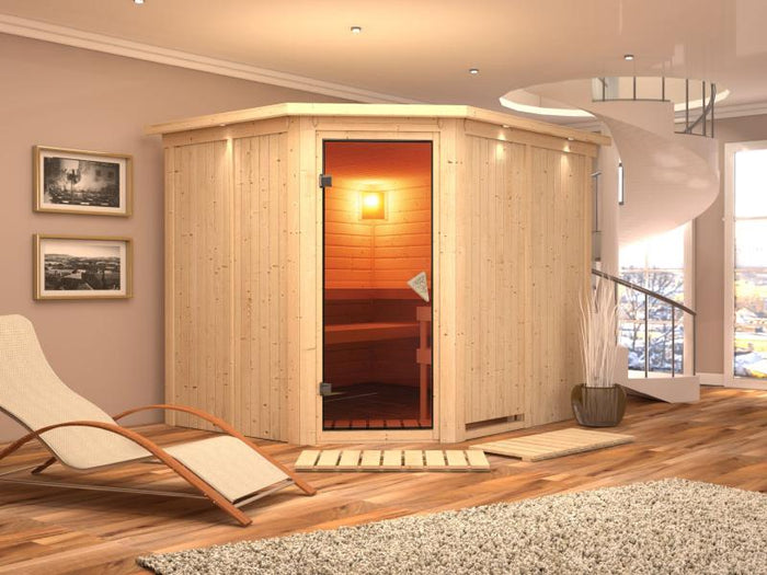 Malin - Karibu Sauna ohne Ofen - mit Dachkranz -