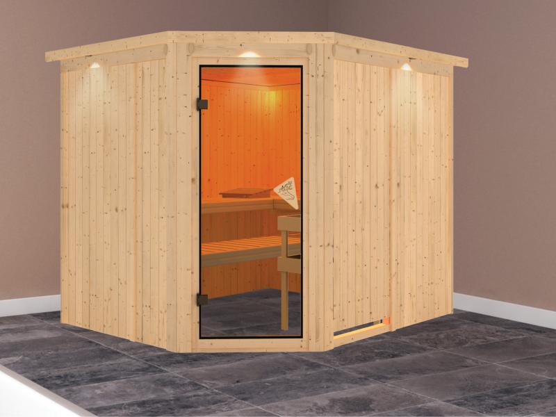 Malin - Karibu Sauna ohne Ofen - mit Dachkranz -