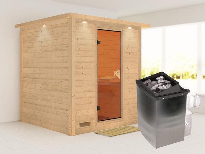 Mojave - Karibu Sauna inkl. 9-kW-Ofen - mit Dachkranz -