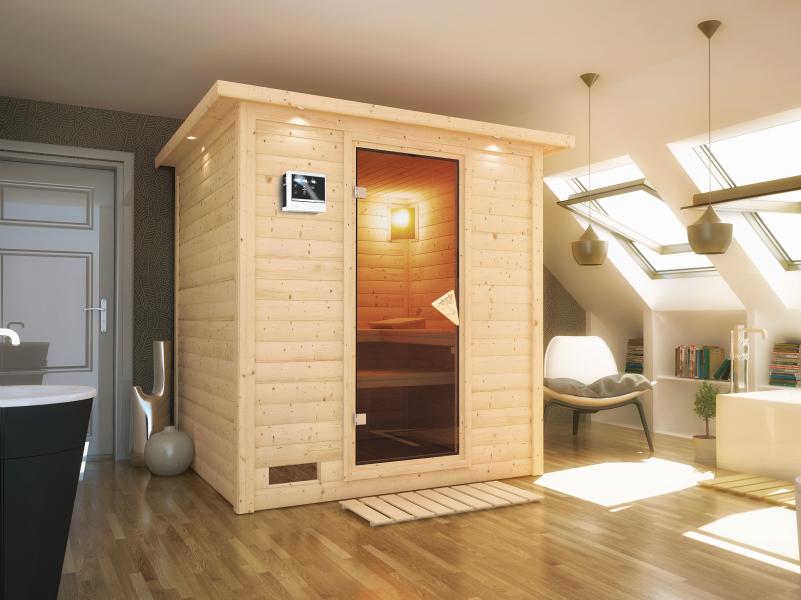 Mojave - Karibu Sauna inkl. 9-kW-Ofen - mit Dachkranz -