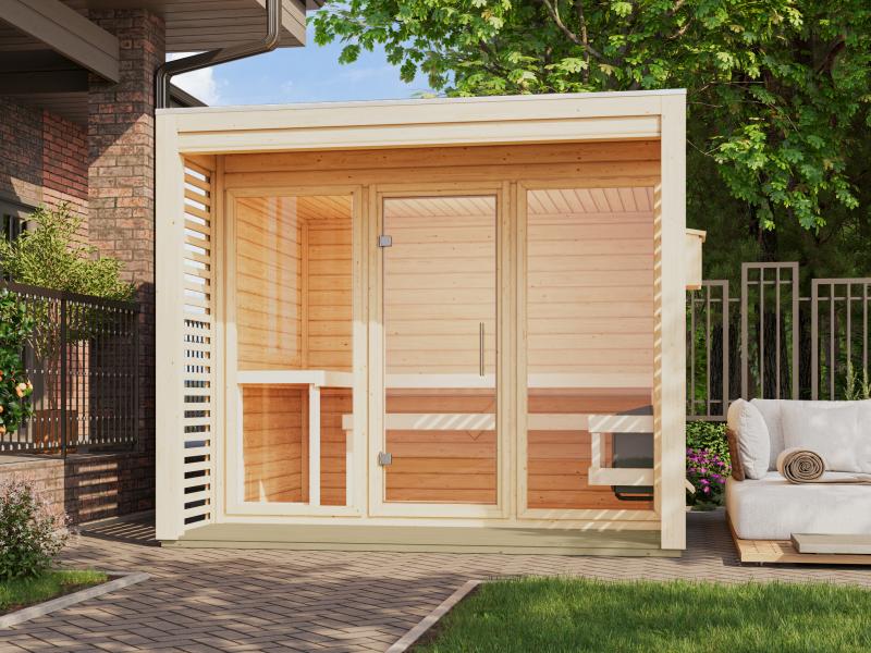 Osb samrt choice Saunahaus Patio 3, 38 mm naturbelassen -inkl. 9 kW Bioofen ext. Steuerung- inkl. Da