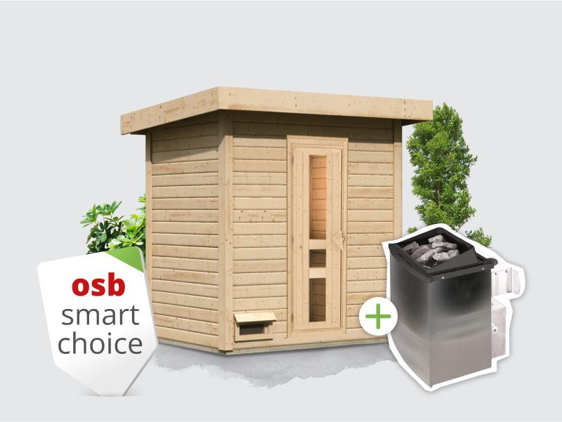 Osb smart choice Saunahaus Hella 1  38 - inkl. 9 kW Ofen integr. Steuerung - inkl. Dacheindeckung un