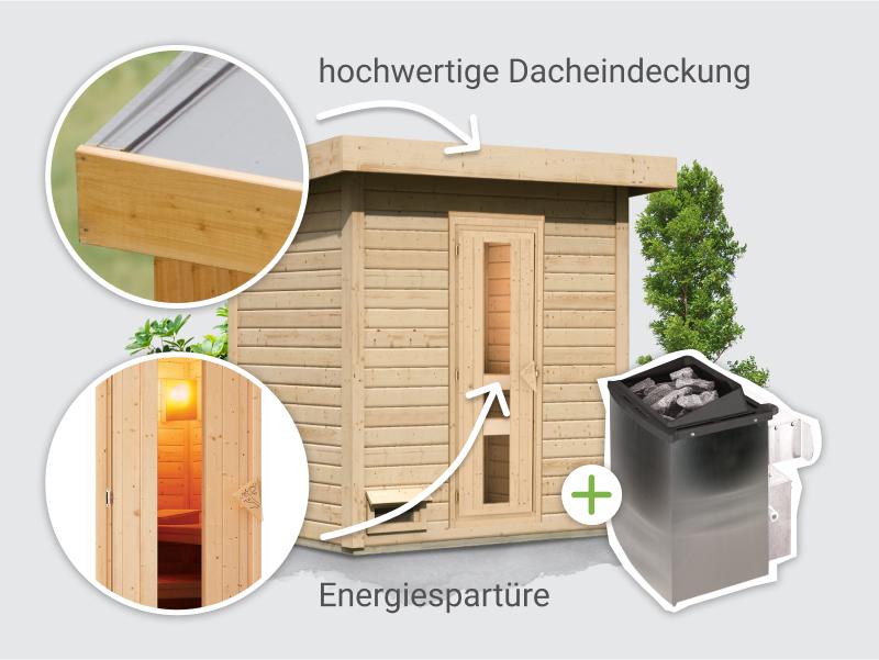 Osb smart choice Saunahaus Hella 1  38 - inkl. 9 kW Ofen integr. Steuerung - inkl. Dacheindeckung un
