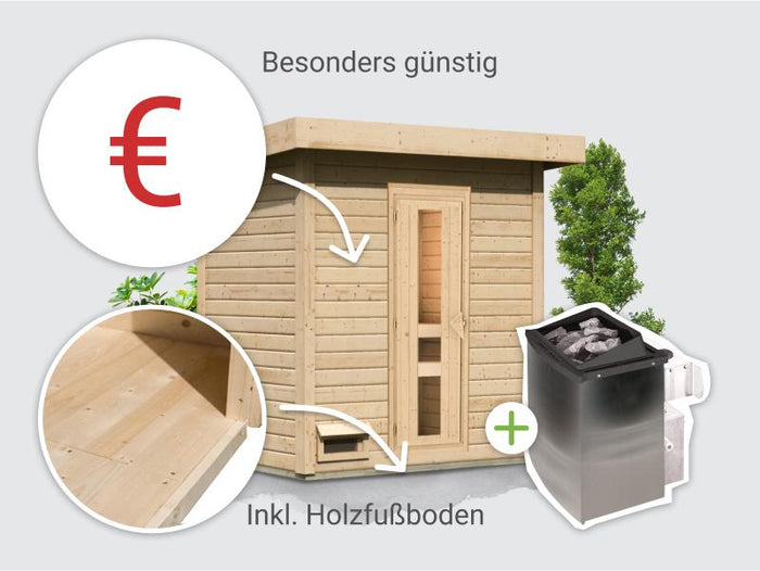 Osb smart choice Saunahaus Hella 1  38 - inkl. 9 kW Ofen integr. Steuerung - inkl. Dacheindeckung un
