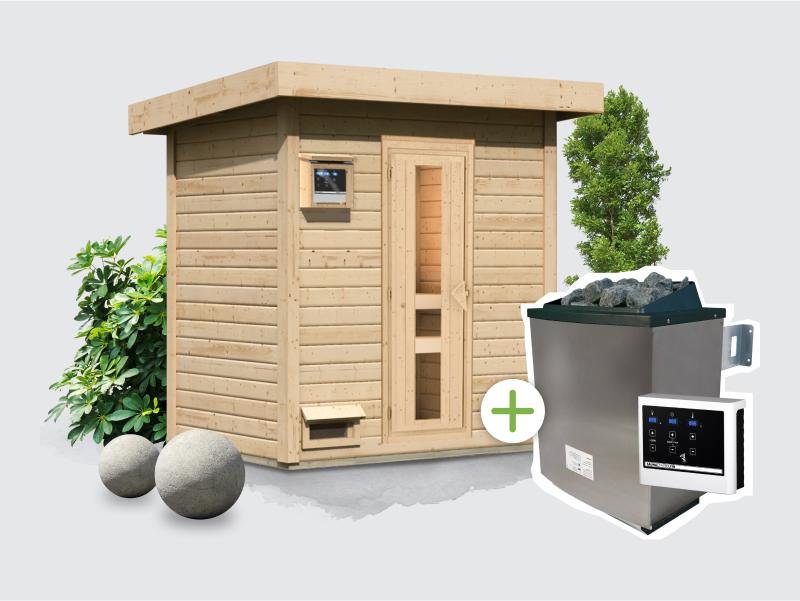 Osb smart choice Saunahaus Hella 1  38 mm - inkl. 9 kW Ofen ext. Steuerung - inkl. Dacheindeckung un