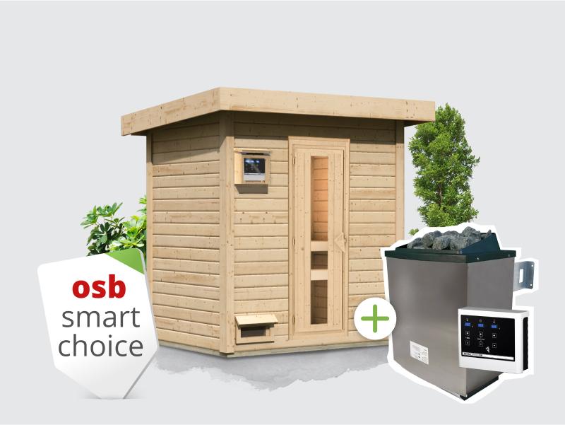 Osb smart choice Saunahaus Hella 1  38 mm - inkl. 9 kW Ofen ext. Steuerung - inkl. Dacheindeckung un