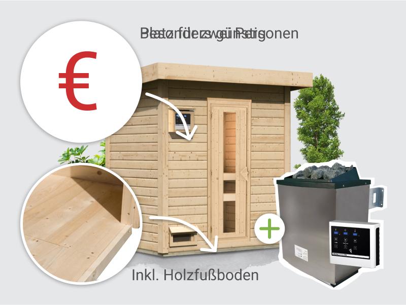 Osb smart choice Saunahaus Hella 1  38 mm - inkl. 9 kW Ofen ext. Steuerung - inkl. Dacheindeckung un