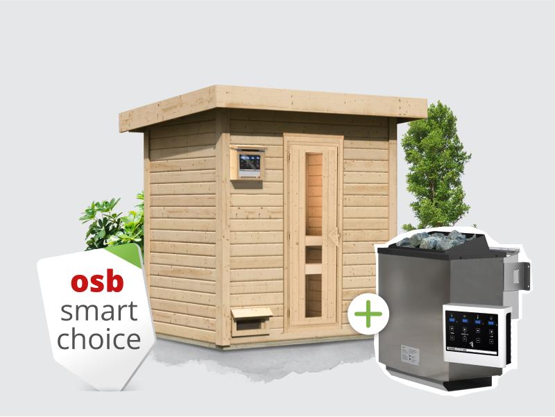 Osb smart choice Saunahaus Hella 1  38 mm - inkl. 9 kW Bioofen ext. Steuerung - inkl. Dacheindeckung