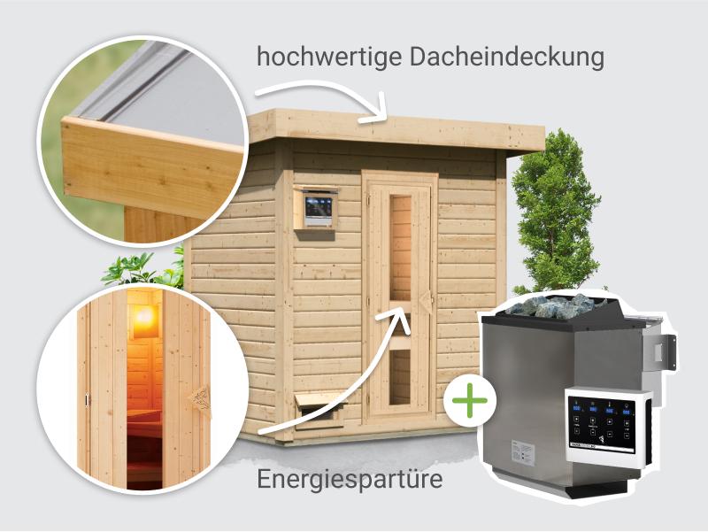 Osb smart choice Saunahaus Hella 1  38 mm - inkl. 9 kW Bioofen ext. Steuerung - inkl. Dacheindeckung