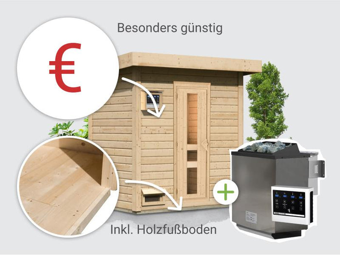 Osb smart choice Saunahaus Hella 1  38 mm - inkl. 9 kW Bioofen ext. Steuerung - inkl. Dacheindeckung