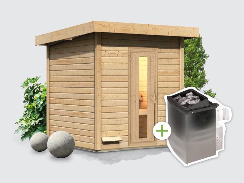 Osb smart choice Saunahaus Hella 2  38 mm - inkl. 9 kW Ofen integr. Steuerung - mit Dacheindeckung u