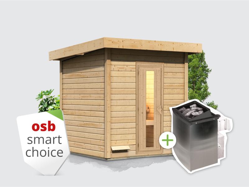 Osb smart choice Saunahaus Hella 2  38 mm - inkl. 9 kW Ofen integr. Steuerung - mit Dacheindeckung u