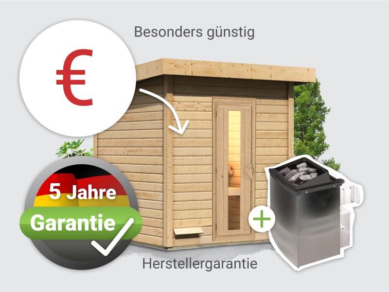Osb smart choice Saunahaus Hella 2  38 mm - inkl. 9 kW Ofen integr. Steuerung - mit Dacheindeckung u