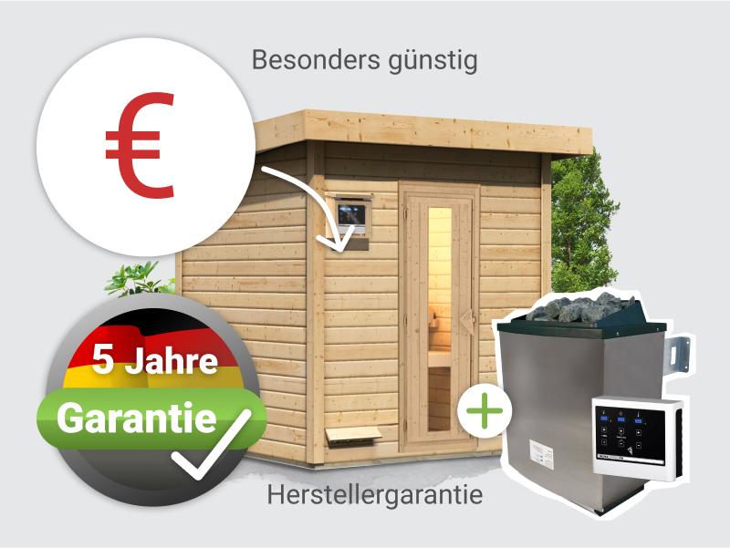 Osb smart choice Saunahaus Hella 2  38 mm - inkl. 9 kW Ofen ext. Steuerung - mit Dacheindeckung und