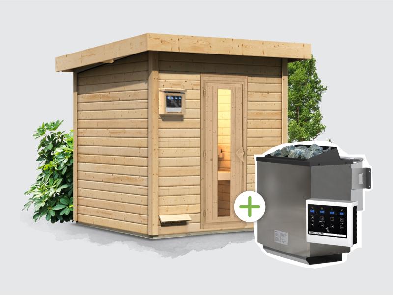 Osb smart choice Saunahaus Hella 2  38 mm - inkl. 9 kW Bioofen ext. Steuerung - mit Dacheindeckung u