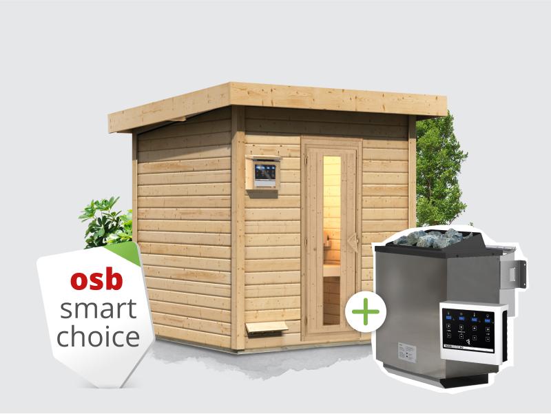Osb smart choice Saunahaus Hella 2  38 mm - inkl. 9 kW Bioofen ext. Steuerung - mit Dacheindeckung u