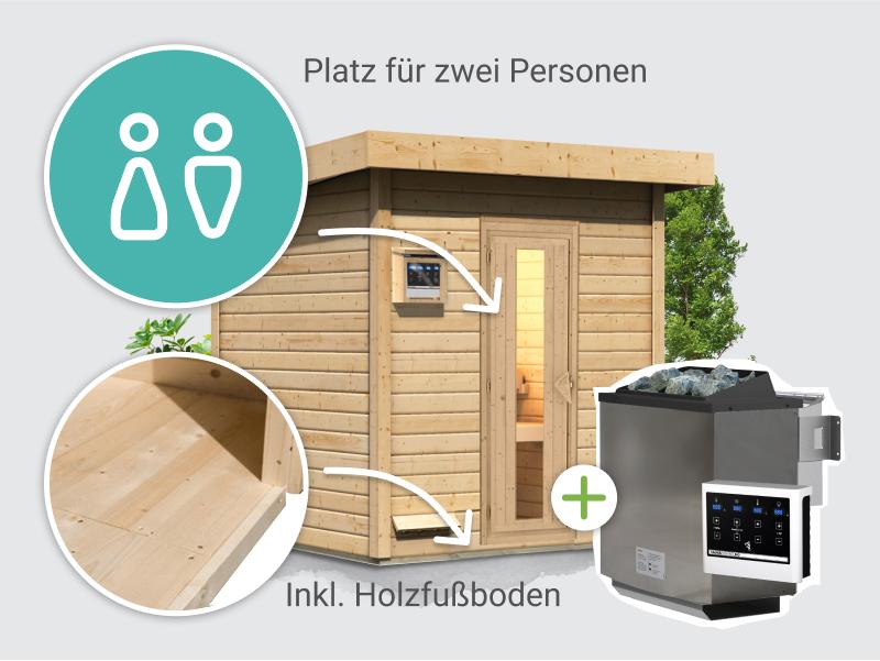Osb smart choice Saunahaus Hella 2  38 mm - inkl. 9 kW Bioofen ext. Steuerung - mit Dacheindeckung u