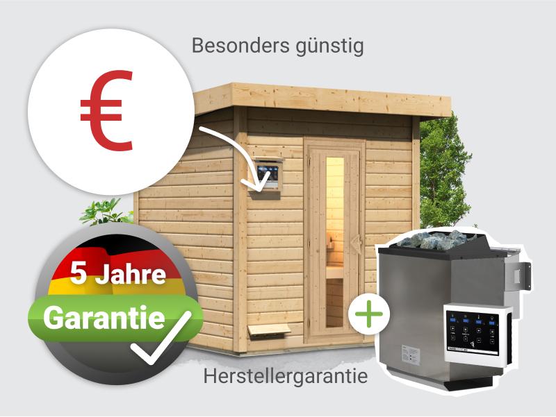 Osb smart choice Saunahaus Hella 2  38 mm - inkl. 9 kW Bioofen ext. Steuerung - mit Dacheindeckung u