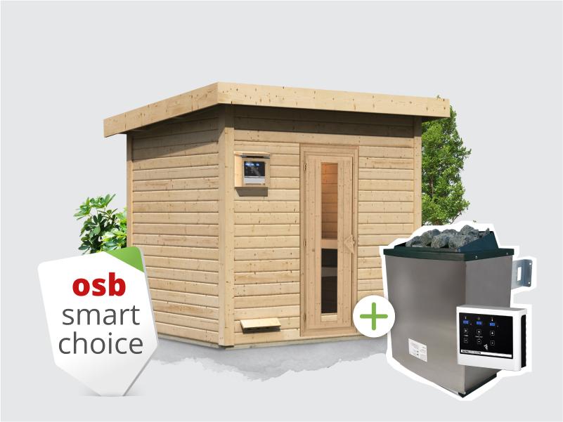 Osb smart choice Saunahaus Hella 3  38 mm - inkl. 9 kW Ofen ext. Steuerung - inkl. Dacheindeckung un