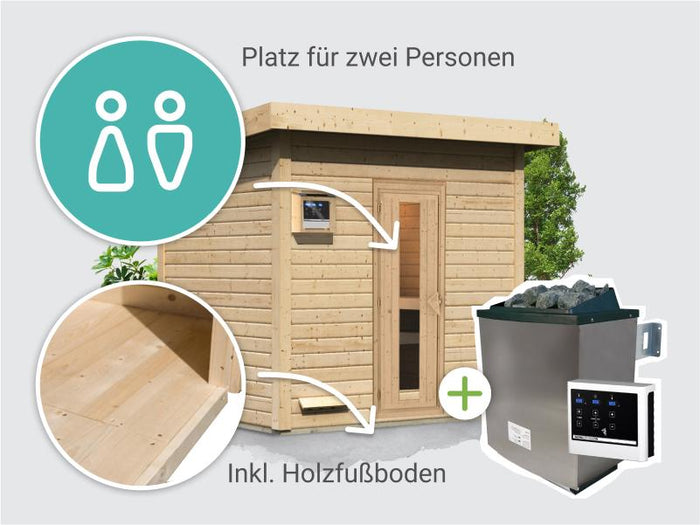 Osb smart choice Saunahaus Hella 3  38 mm - inkl. 9 kW Ofen ext. Steuerung - inkl. Dacheindeckung un