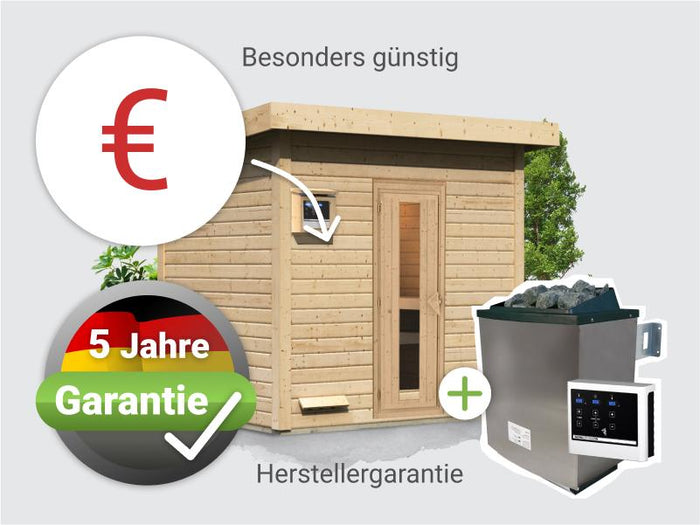 Osb smart choice Saunahaus Hella 3  38 mm - inkl. 9 kW Ofen ext. Steuerung - inkl. Dacheindeckung un
