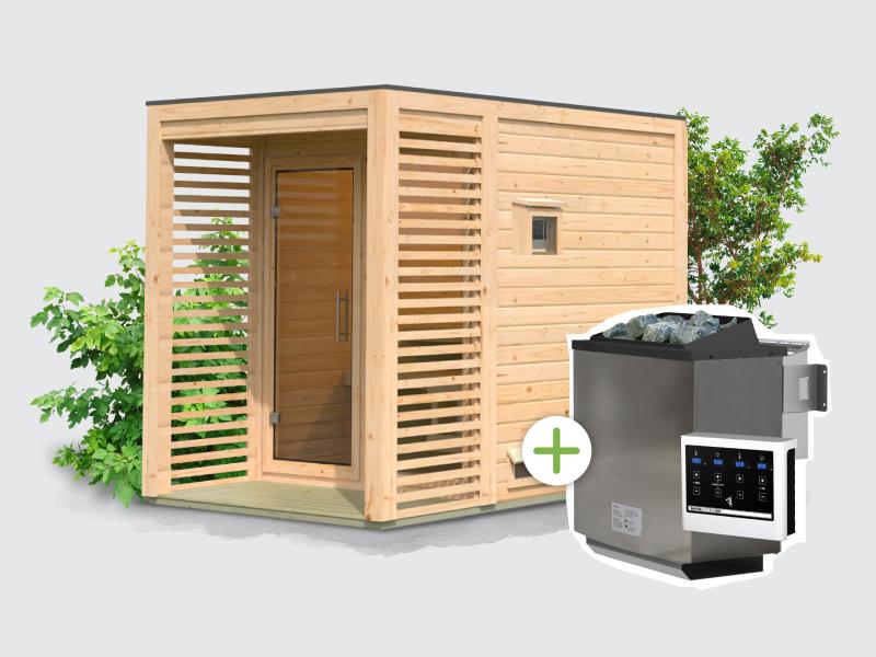 Osb smart choice Saunahaus Patio 1, 38 mm naturbelassen -inkl. 9 kW Bioofen ext. Steuerung- inkl. Da