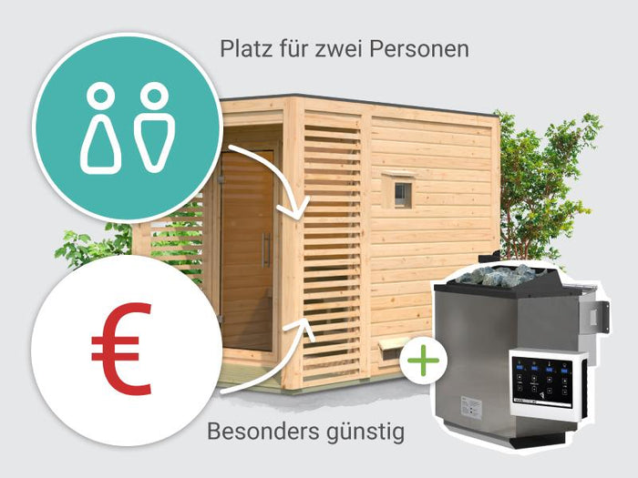Osb smart choice Saunahaus Patio 1, 38 mm naturbelassen -inkl. 9 kW Bioofen ext. Steuerung- inkl. Da