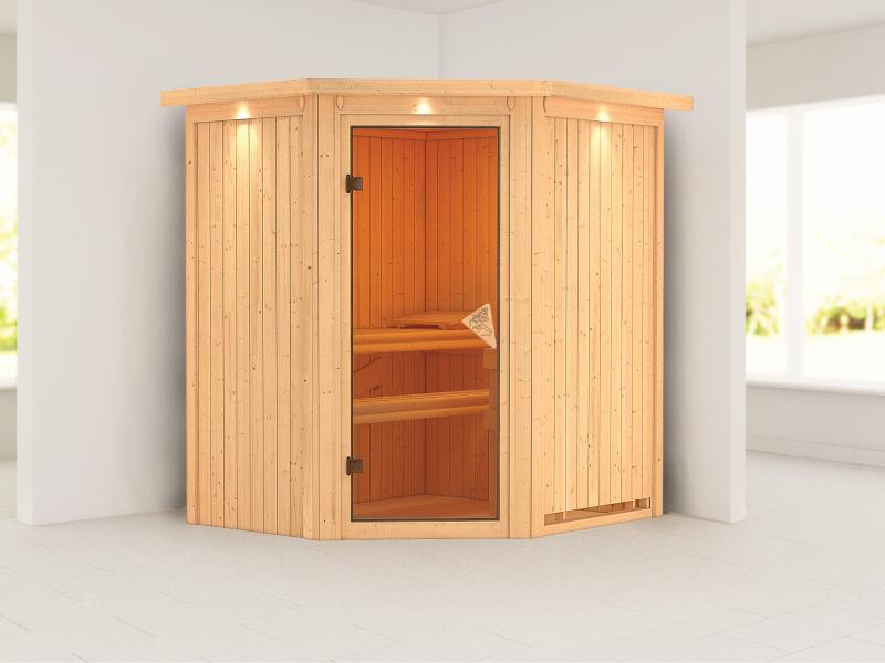 Tonja - Karibu Sauna Plug & Play ohne Ofen - mit Dachkranz -