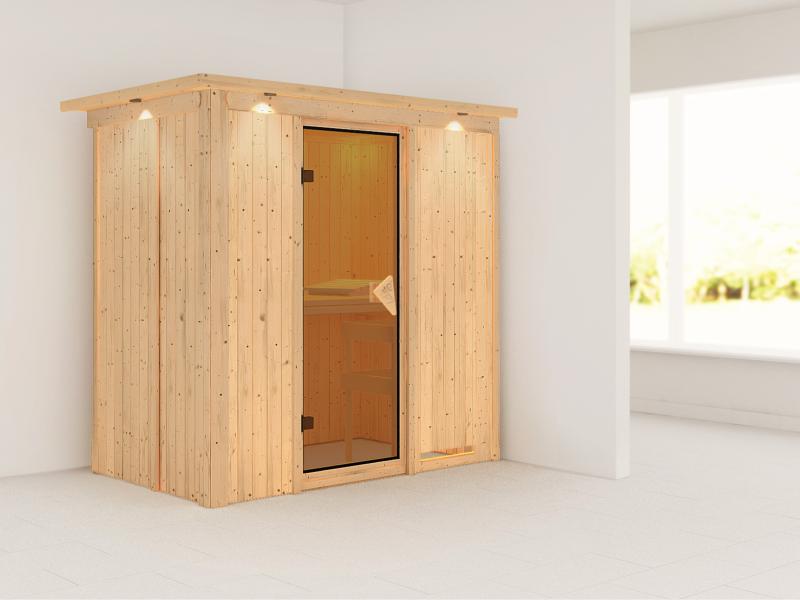 Variado - Karibu Sauna ohne Ofen-mit Dachkranz-mit klassischer Saunatür