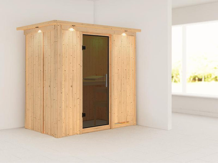Variado - Karibu Sauna ohne Ofen-mit Dachkranz-mit moderner Saunatür