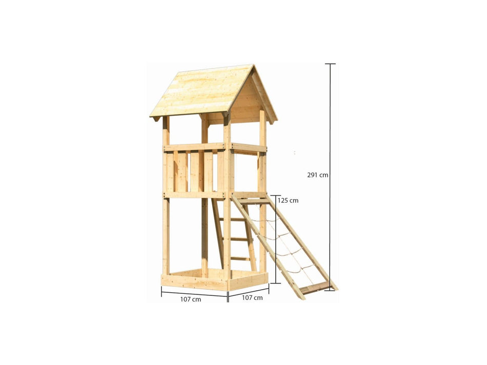 Karibu Spielturm Lotti mit Netzrampe
