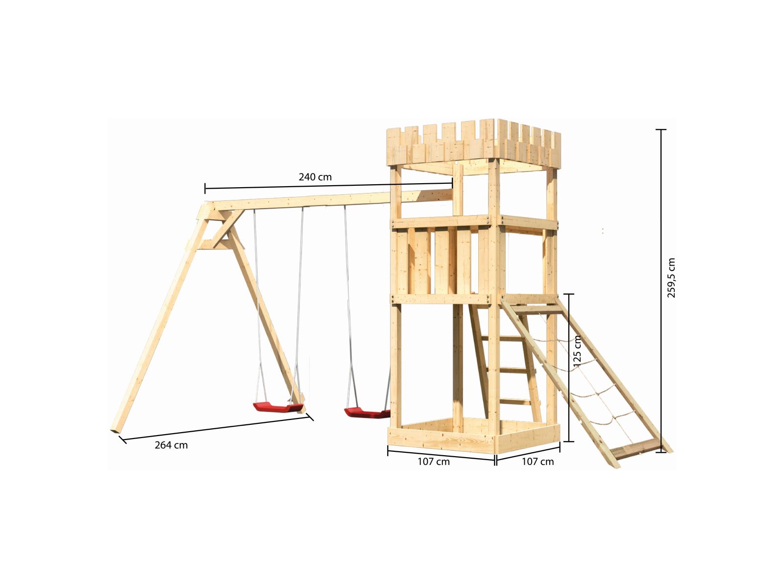 Karibu Ritterburg Löwenherz + Doppelschaukel + Netzrampe