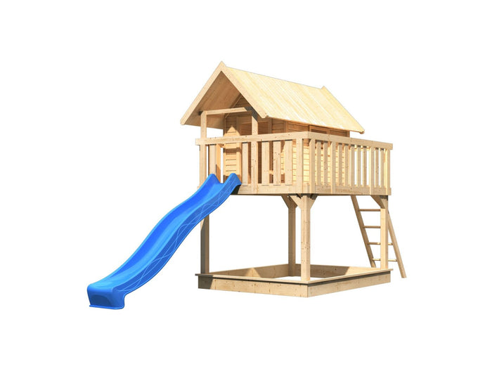 Karibu Stelzenhaus Fidel naturbelassen + Rutsche blau