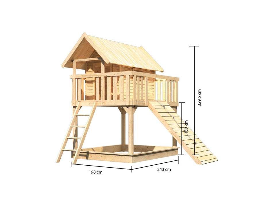 Karibu Stelzenhaus Fidel naturbelassen + Holzrampe