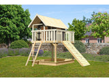 Karibu Stelzenhaus Fidel terragrau + Holzrampe