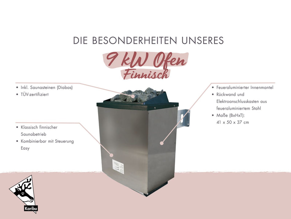 Karibu 9,0 kW Saunaofen Grundkörper für externe Steuerung und Steine