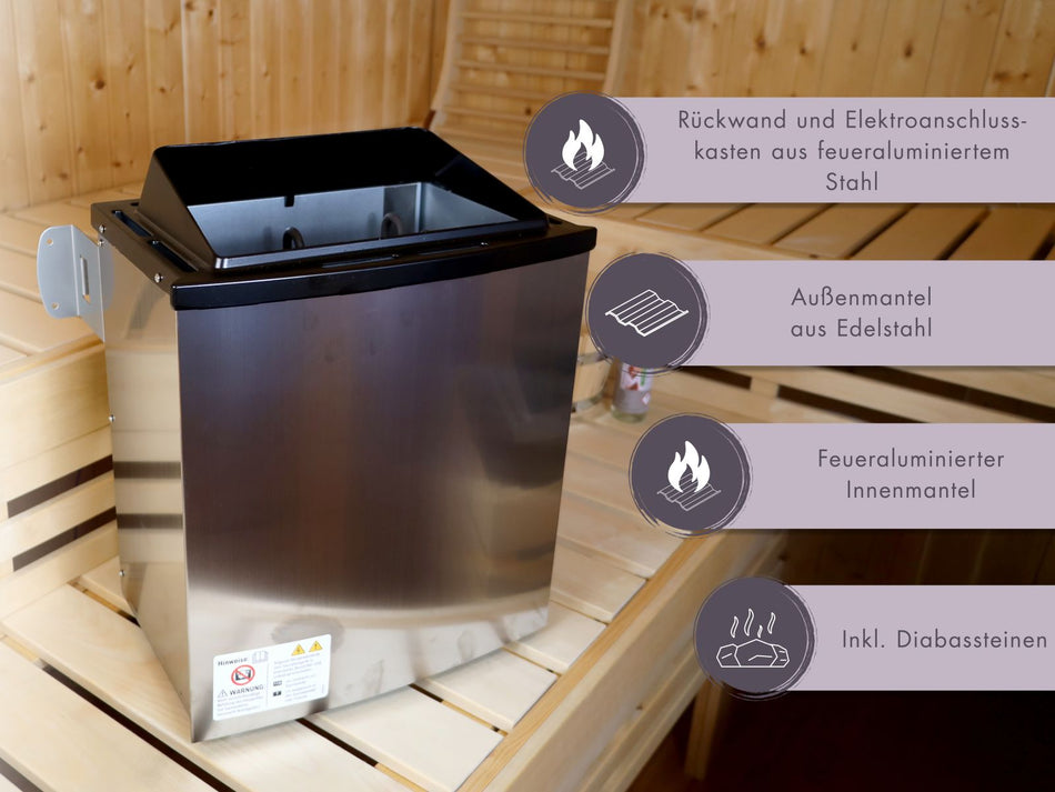 Karibu 9,0 kW Saunaofen Grundkörper für externe Steuerung und Steine