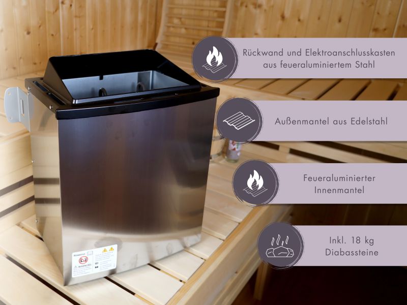 Karibu Saunaofen 9,0 kW externe Steuerung Easy und Steine