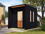 Karibu Saunahaus Laguna schwarz,73 mm -inkl. 9 kW Bioofen ext. Steuerung Wifi HUUM