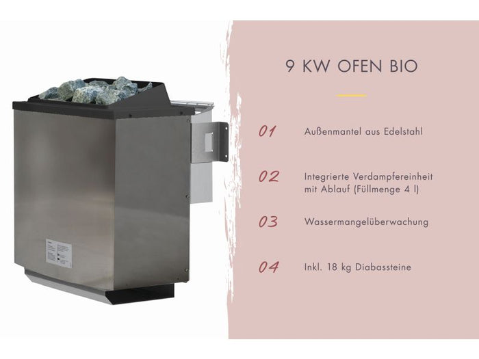 Karibu Saunahaus Arcadia, schwarz, 73 mm -inkl. 9 kW Bioofen ext. Steuerung