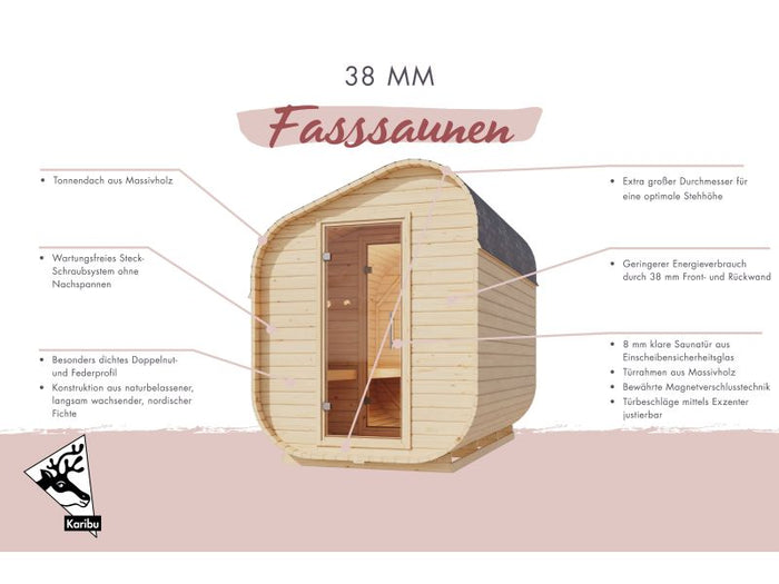 Karibu Fasssauna  Asymmetrisch 1, inkl. 9 kW Ofen ext. Steuerung