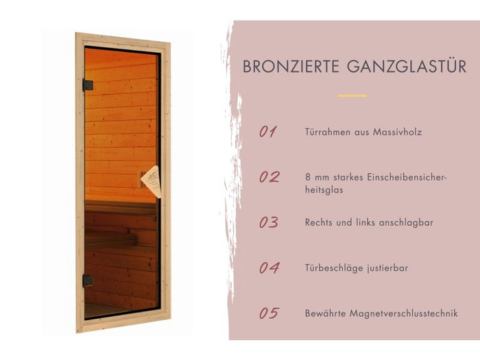Karibu Sauna Airi, inkl. 9 kW Ofen integr. Steuerung - mit Dachkranz -
