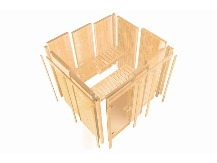 Karibu Sauna Airi, inkl. 9 kW Ofen integr. Steuerung - mit Dachkranz -