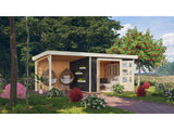 Karibu Gartenhaus Kerko 6 terragrau mit 2,40 m Anbaudach inkl. Rückwand