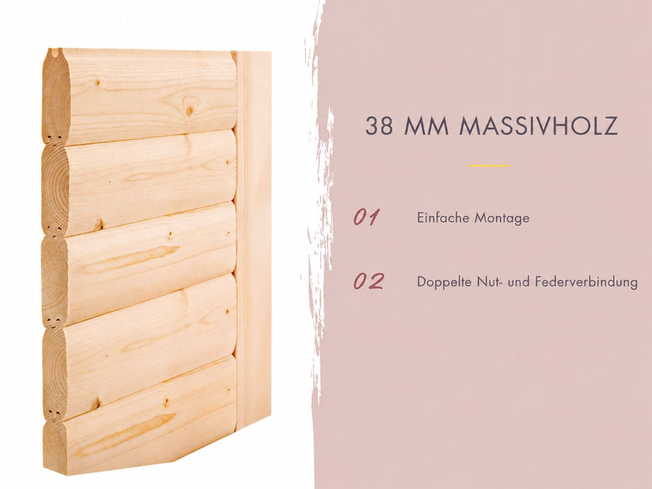 Karibu Sauna Jella mit 3,6 kW Bioofen ext. Strg 38 mm