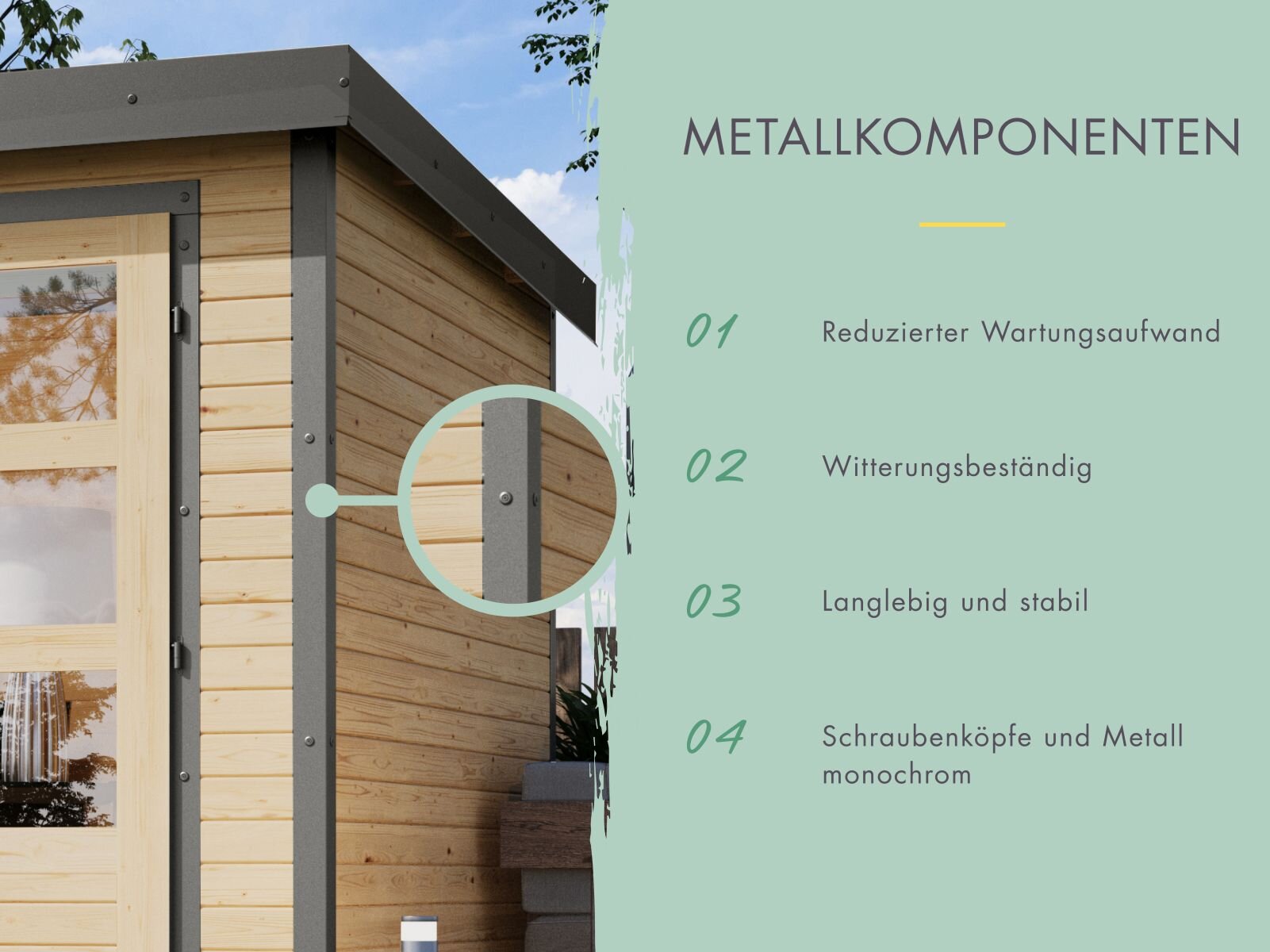 Karibu Hybrid Gartenhaus Pluto 3 A, naturbelassen/graualuminium, 28 mm